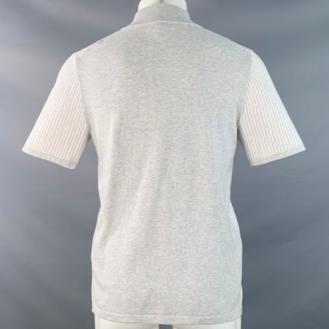 REISS Size M Waver Grey Cream Beige Stripe Cotton Blend 1/4 Zip Pullover