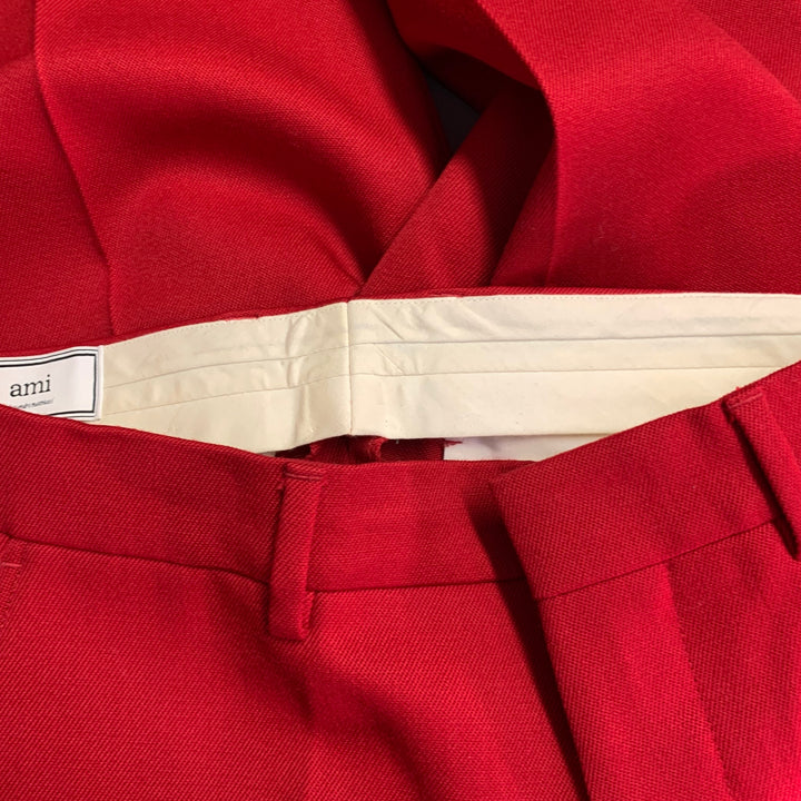 AMI by ALEXANDRE MATTIUSSI Size 28 Red Wool Twill Zip Fly Dress Pants