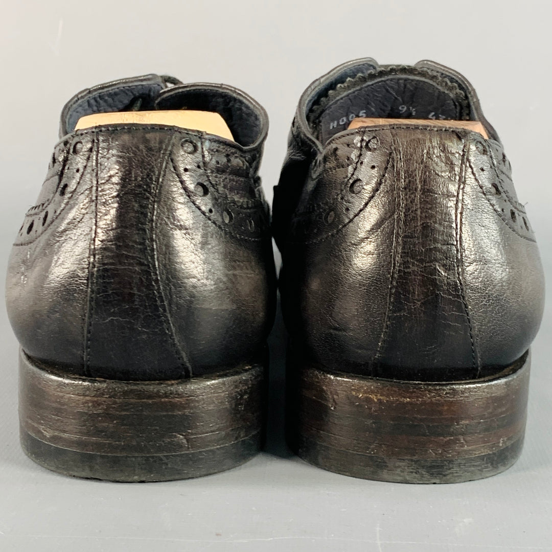 PAUL SMITH Size 10.5 Black Distressed Leather Wingtip Lace-Up Shoes