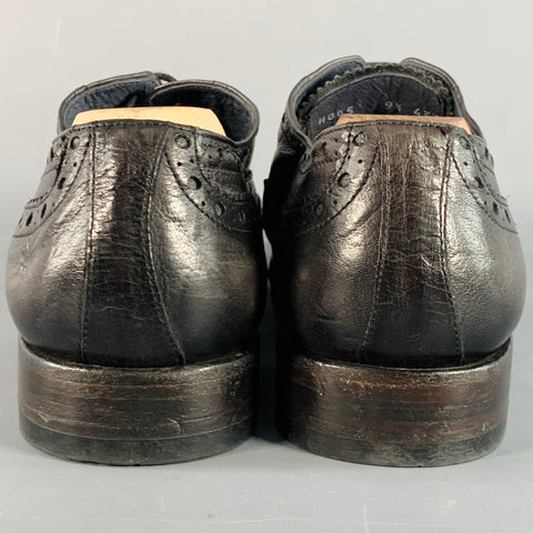 PAUL SMITH Size 10.5 Black Distressed Leather Wingtip Lace-Up Shoes