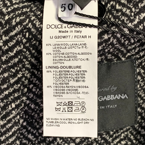 DOLCE & GABBANA Size 40 Black White Herringbone Wool Cotton Sport Coat