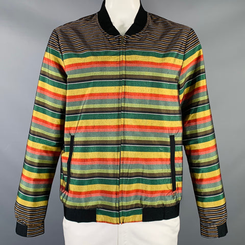 SCOTCH AND SODA Size XL Black Multi Color Polyester Cotton Stripe Bomber Jacket