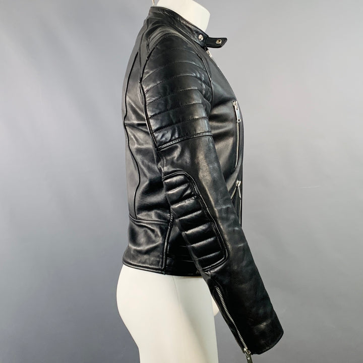 SANDRO Size S Black Quilted Calfskin Leather Moto Racer Jacket