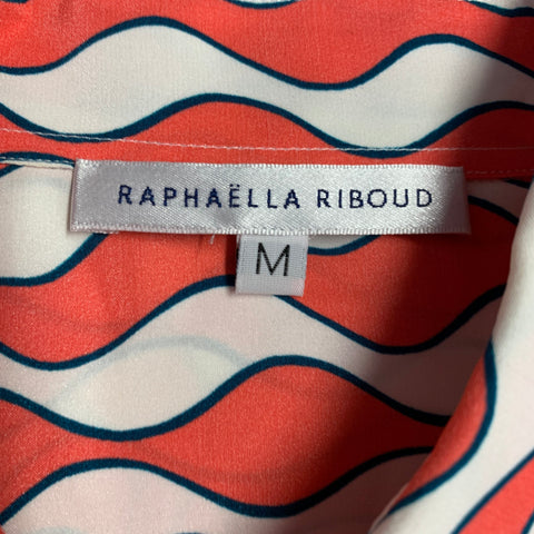 RAPHAELLA RIBOUD Size M Red White Silk Wavy Spread Collar Shirt