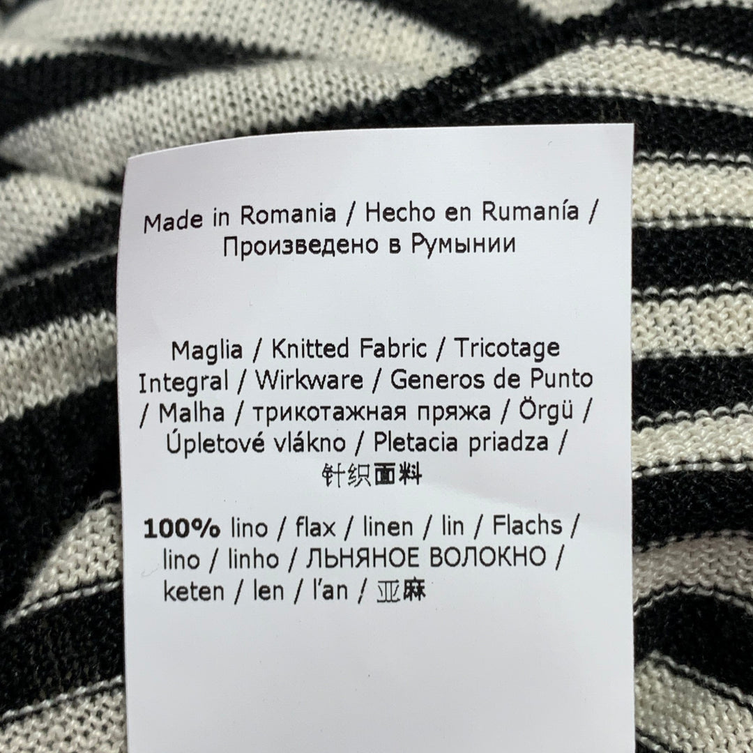 MAX MARA Size L White Black Linen Stripe Boxy Crew Neck Pullover