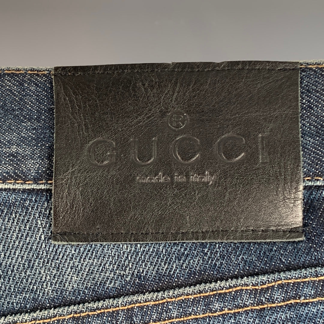 GUCCI by TOM FORD FW1999 Size 32 Indigo Purple Silver Floral Embroidery Denim Button Fly Jeans