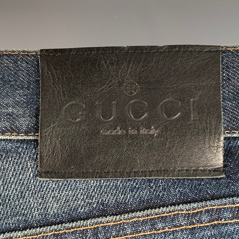 GUCCI by TOM FORD FW1999 Size 32 Indigo Purple Silver Floral Embroidery Denim Button Fly Jeans