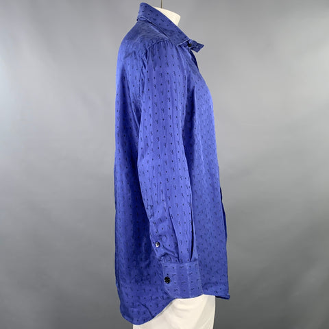 BILLIONAIRE COUTURE Size XL Blue Black Monogram Twill Long Sleeve Shirt