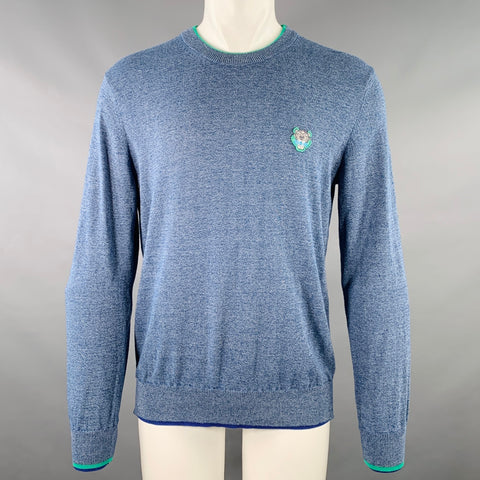 KENZO Size M Heather Blue Green Knit Cotton Crew Neck Pullover