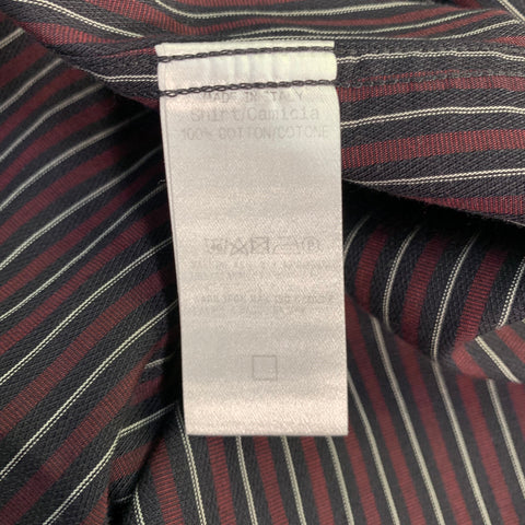 GUCCI Size XL Black Burgundy & White Stripe Cotton Long Sleeve Shirt