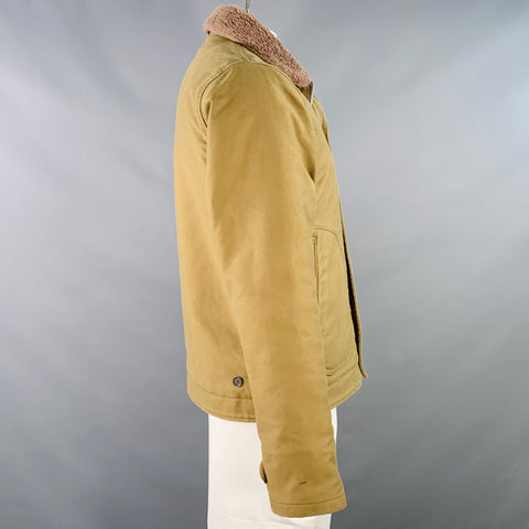 IRON HEART Size XL Whipcord N1 Deck Khaki Cotton Faux Shearling Zip Buttons Jacket