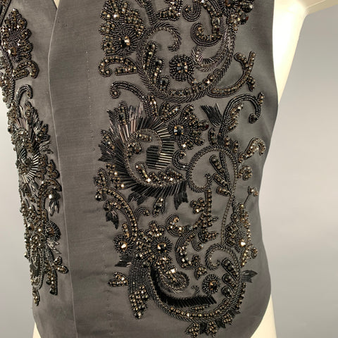DSQUARED2 Size 40 Black Glass Beaded Wool Silk Waistcoat Vest