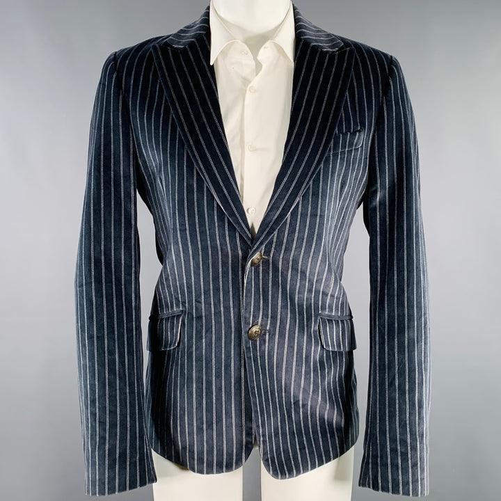 D&G by DOLCE & GABBANA Size 40 Navy Grey Stripe Velvet Sport Coat