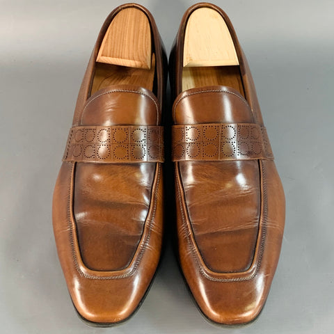 SALVATORE FERRAGAMO Size 10 Brown Leather Perforated Loafers