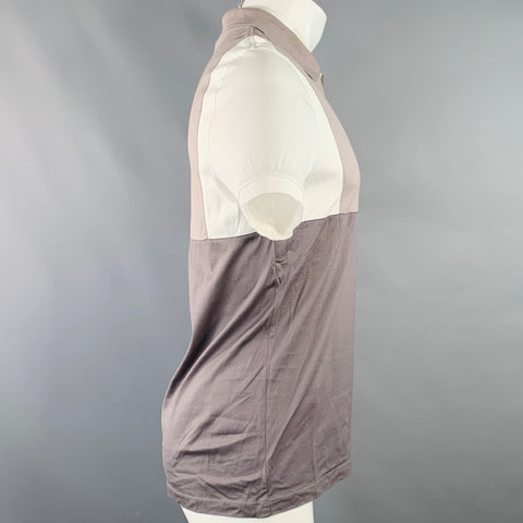 REISS Size S Samuel White Tan Brown Color Block Cotton Zip Polo