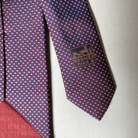 HERMES Purple Navy Cream Logo Silk Tie