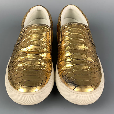 MARC JACOBS Zapatillas sin cordones de cuero texturizado dorado talla 7.5