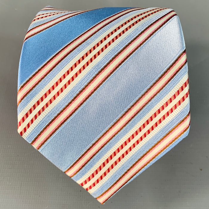 ERMENEGILDO ZEGNA One Size Blue Coral Diagonal Stripe Silk Cotton Tie