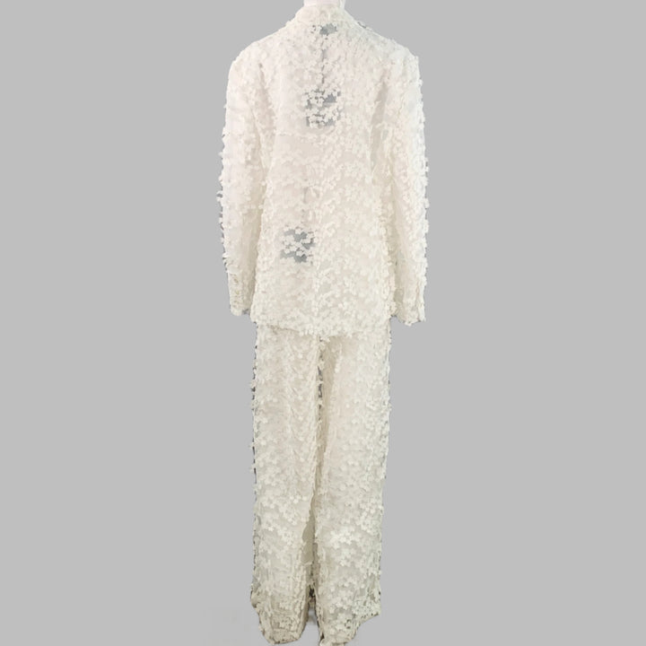 CYNTHIA ROWLEY Size M White Polyester Lace Peak Lapel Pantsuit