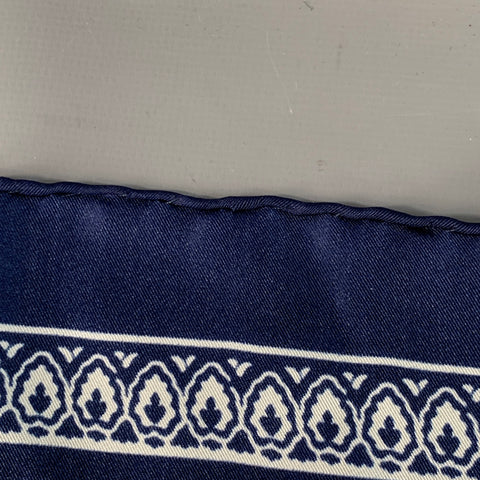 KITON Navy White Paisley Silk Pocket Square