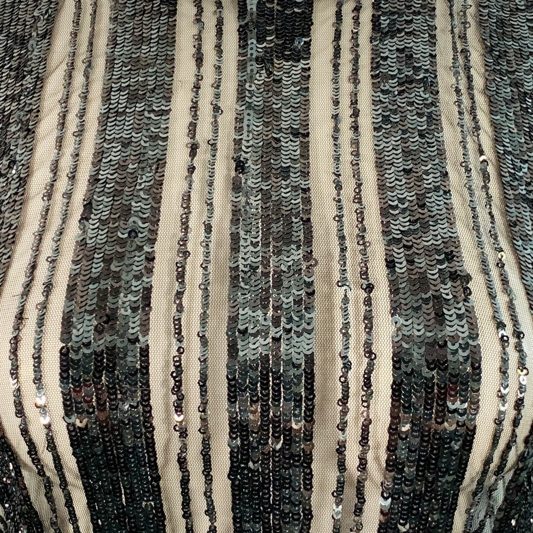 DEREK LAM Size 6 Black Polyester Sequined Stripe Mock Neck Dress Top