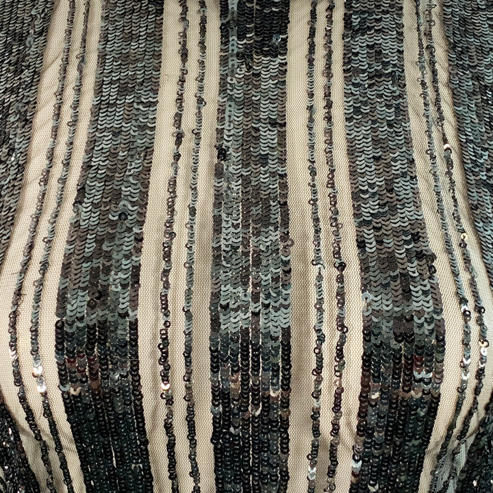 DEREK LAM Size 6 Black Polyester Sequined Stripe Mock Neck Dress Top