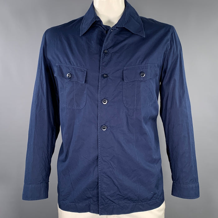 MIU MIU Size XL Navy Cotton Two Pockets Long Sleeve Shirt