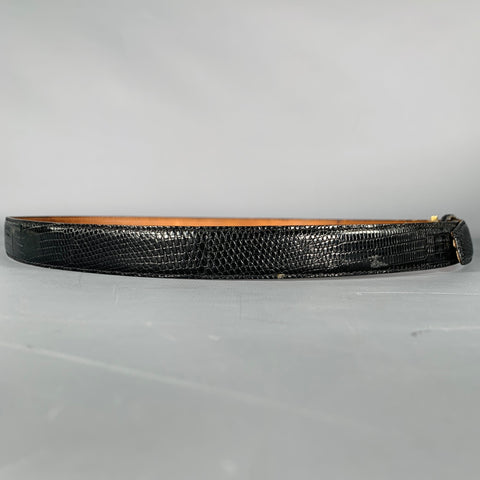SAKS FIFTH AVENUE Size 40 Black Gold Lizard Leather Brass Belt