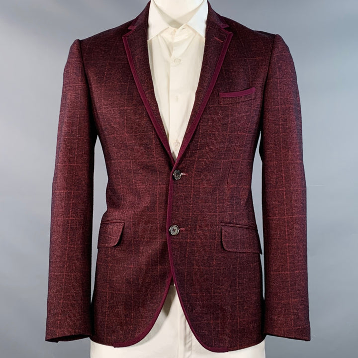 ETRO Size 42 Red Black Glenplaid Wool Contrast Trim Notch Lapel Sport Coat