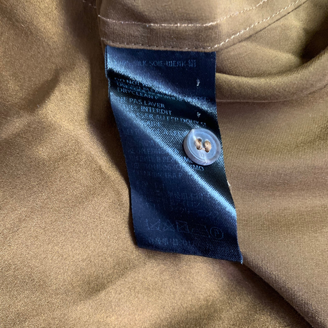 HAIDER ACKERMANN Size S Brown Silk Satin Nehru Collar Hidden Buttons Shirt