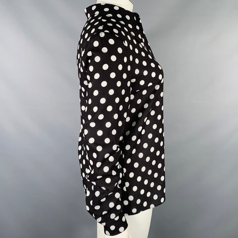 MICHAEL KORS COLLECTION Size 12 Black White Polyester Polka Dot Shirt
