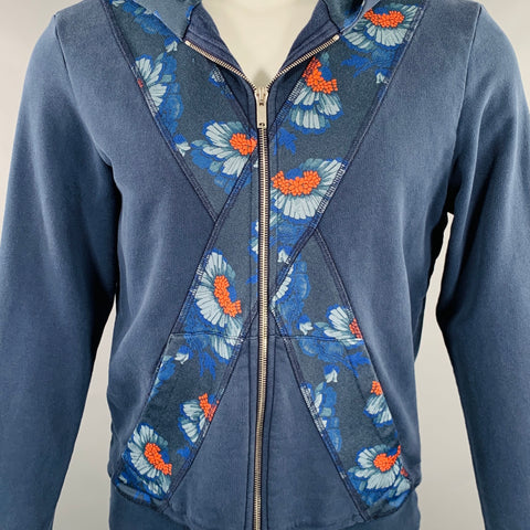 ALEXANDER MCQUEEN 2015 Size M Blue Red Print Cotton Hooded Sweatshirt