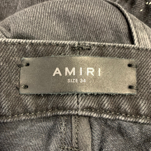 AMIRI Size 34 Black Multi Color Distressed Cotton Straight Cargo Jeans
