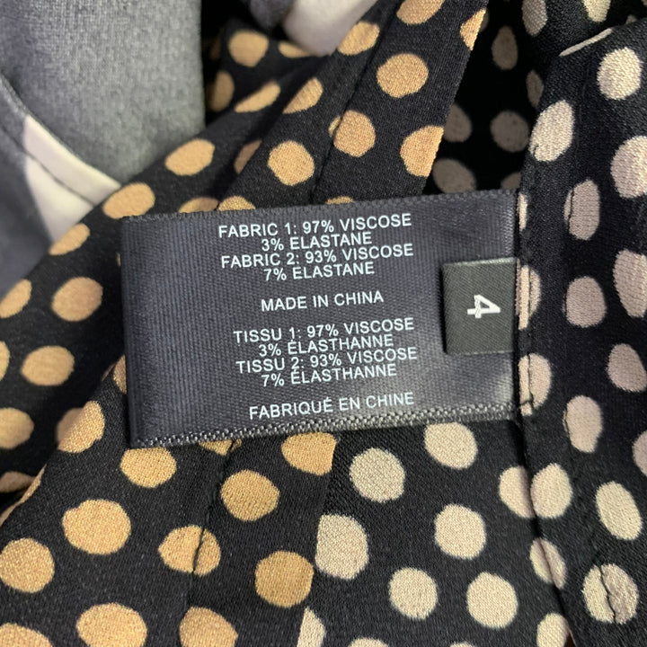 PROENZA SCHOULER Size 4 Black Tan Viscose Blend Polka Dot High Collar Dress