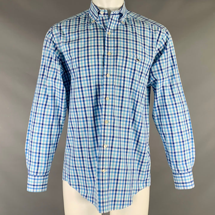 VINEYARD VINES Size M Blue White Checkered Cotton One pocket Long Sleeve Shirt