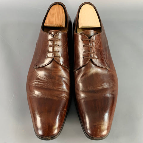 PRADA Size 10 Brown Leather Derby Lace-Up Shoes