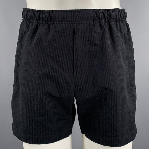 THEORY Size XS -Jace Splash- Black Stripe Polyester Zip Pockets Swim Trunks