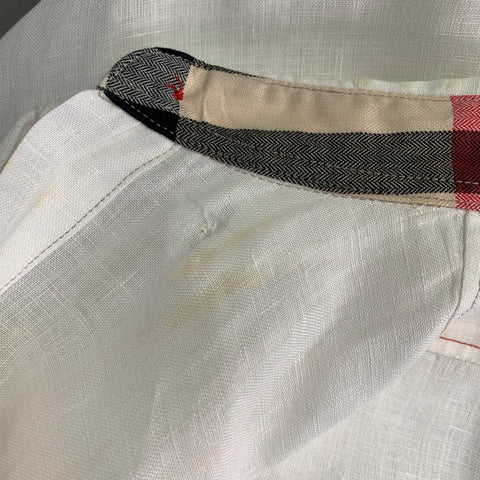 BURBERRY BRIT Size S White Taupe Contrast Stitch Button Down Collar Linen Long Sleeve Shirt