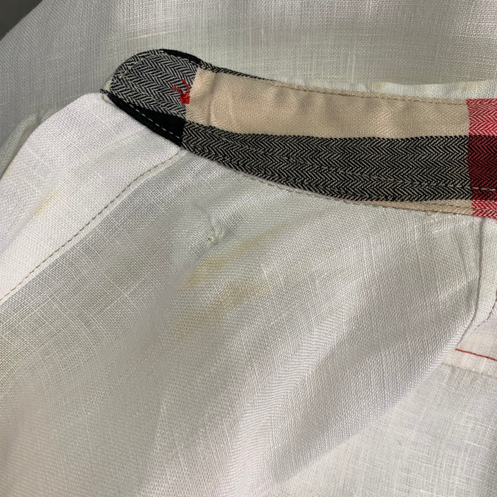 BURBERRY BRIT Size S White Taupe Contrast Stitch Button Down Collar Linen Long Sleeve Shirt
