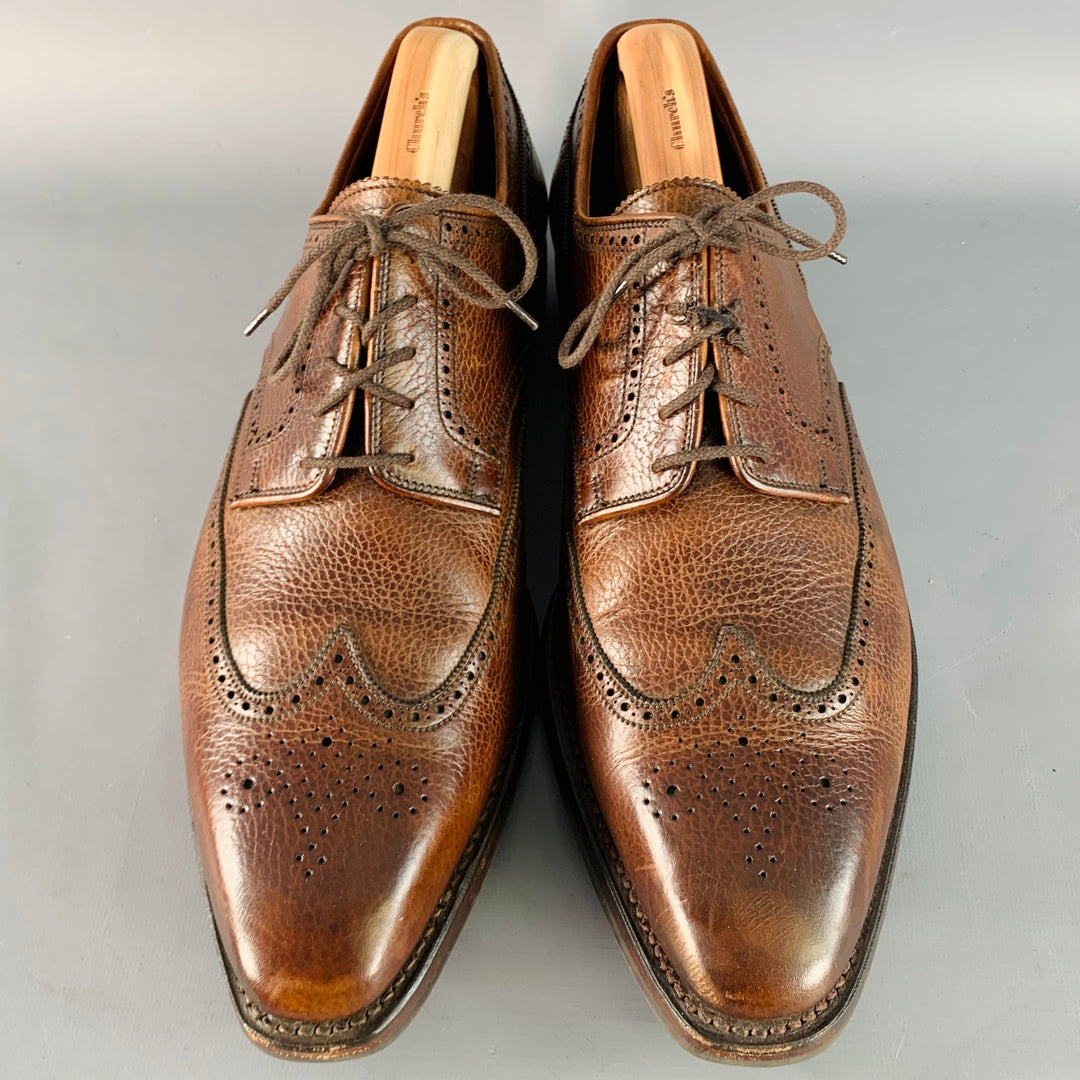 GEORGE CLEVERLEY Size 12 Brown Perforated Pebble Grain Leather Derby Lace-Up Shoes