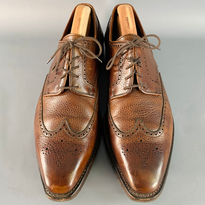 GEORGE CLEVERLEY Size 12 Brown Perforated Pebble Grain Leather Derby Lace-Up Shoes