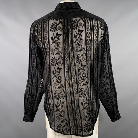 NOON GOONS Size L Black Floral Stripe Burnout One Pocket Long Sleeve Shirt