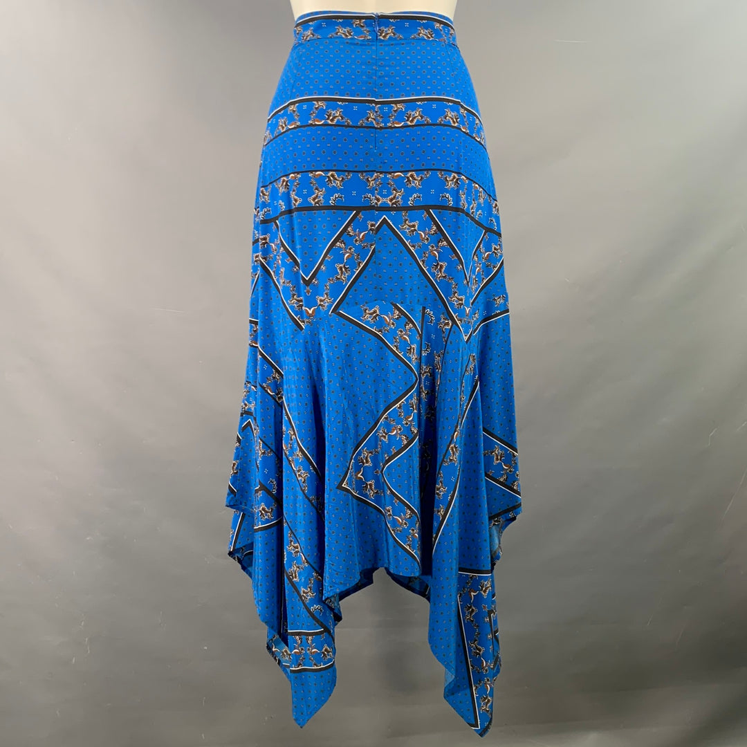 GANNI Size 4 Blue Black Silk Handkerchief Asymmetrical Midi Skirt