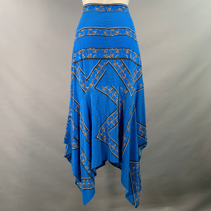 GANNI Size 4 Blue Black Silk Handkerchief Asymmetrical Midi Skirt