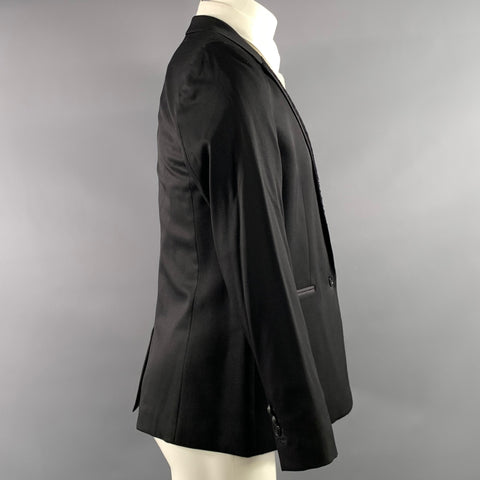 THE KOOPLES Chest Size 40 Black Embroidery Wool Elastane Notch Lapel Sport Coat