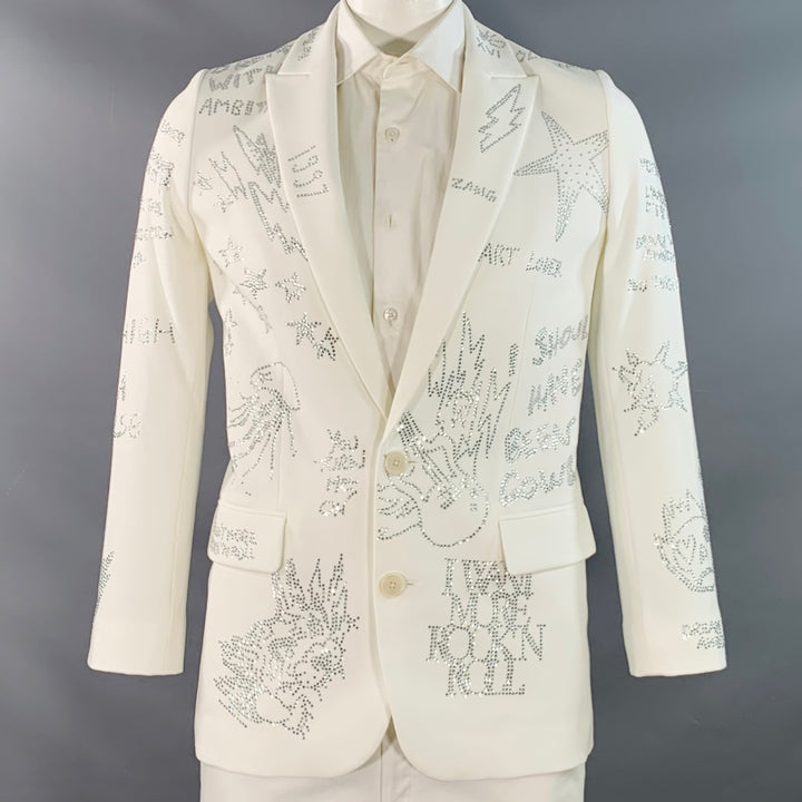 ZADIG & VOLTAIRE Size 42 Viva Strass Beige Studded Polyester Blend Peak Lapel Sport Coat