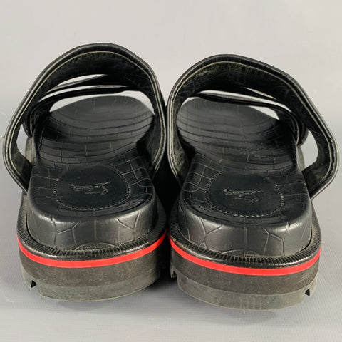 CHRISTIAN LOUBOUTIN Size 9 Black Textured Leather Slip On Sandals