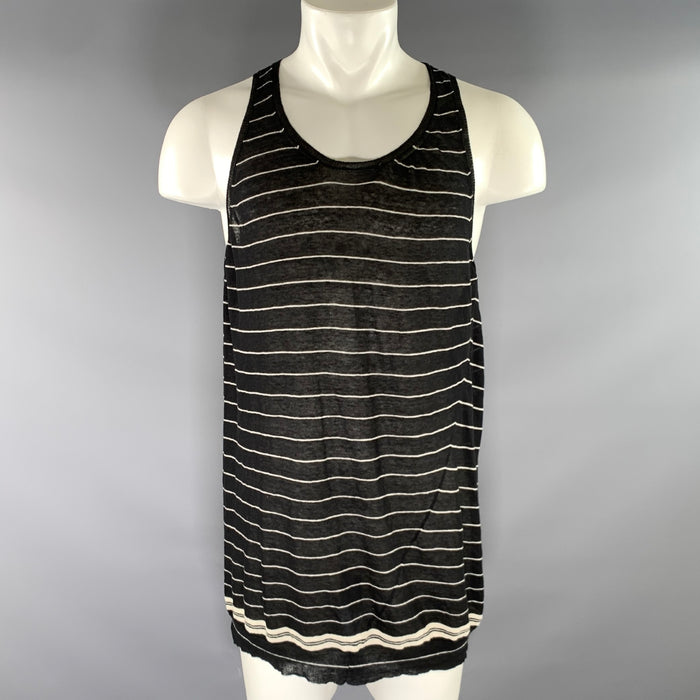 HAIDER ACKERMANN Size M Black White Stripe Cashmere Cotton Tank Top