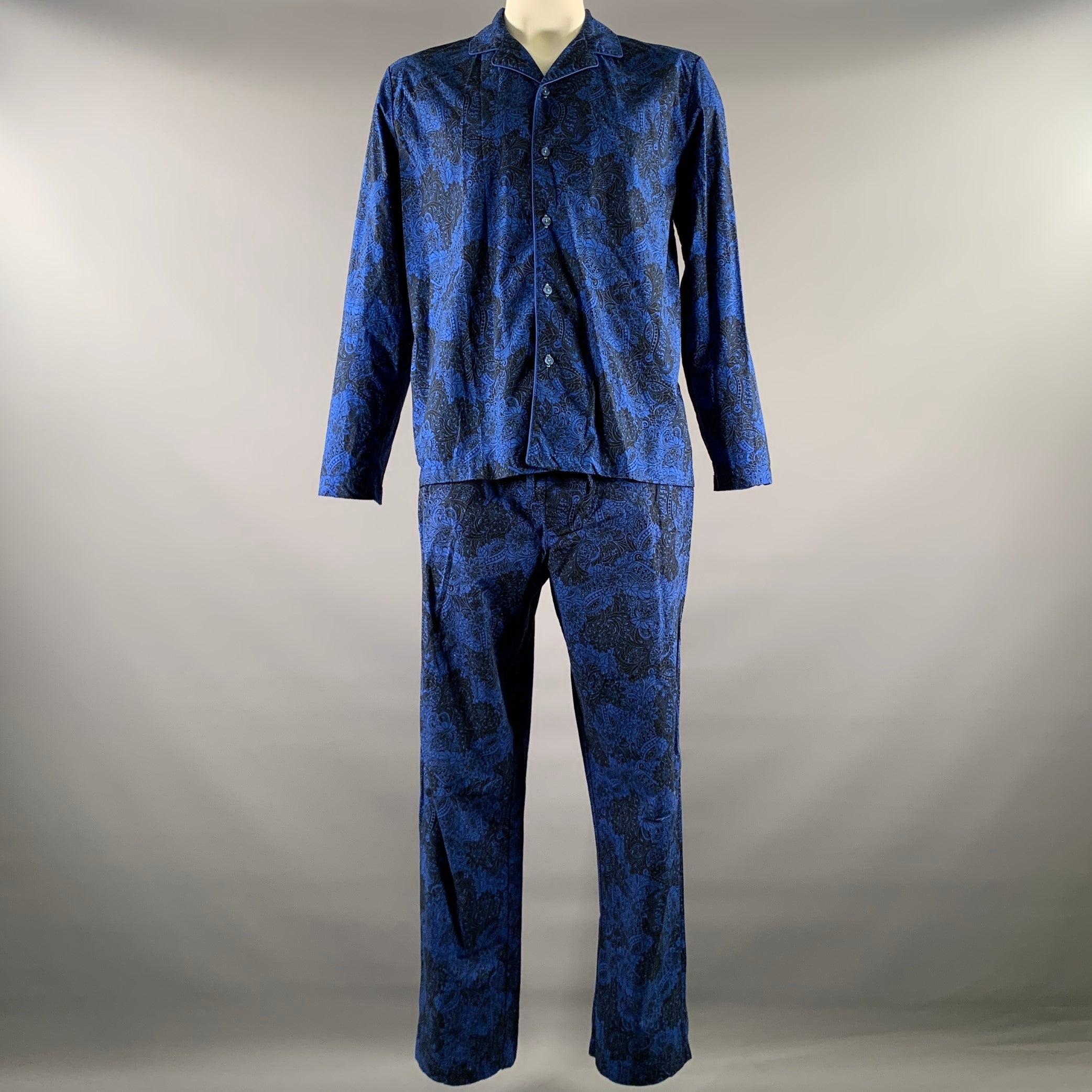 ROBERT GRAHAM Size XL Blue Black Floral Cotton Camp Pajama Set – Sui ...