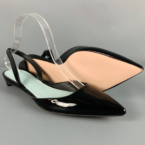 AERA Zapatos planos con correa al tobillo de charol sintético negro talla 10.5